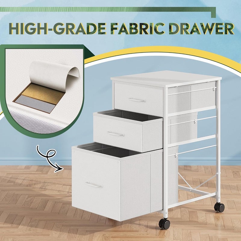 DEVAISE Mobile File Cabinet, Rolling Printer Stand with 3 Drawers, Fabric Vertical Filing Cabinet fits A4 or Letter Size for Home Office, White - Image 4